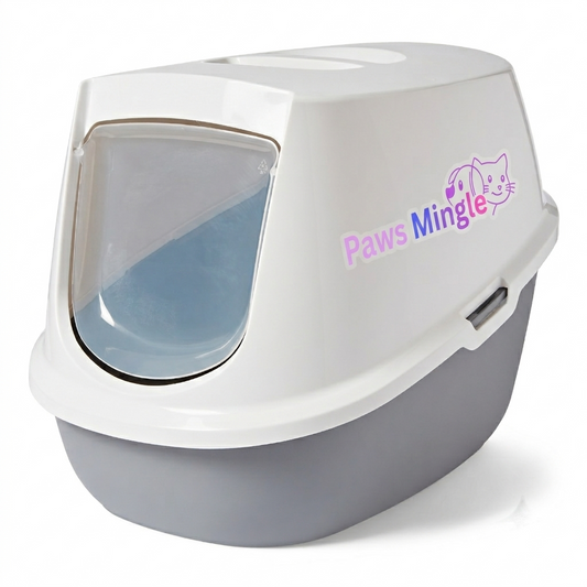Paws Mingle Gray Hooded Cat Litter Box Large